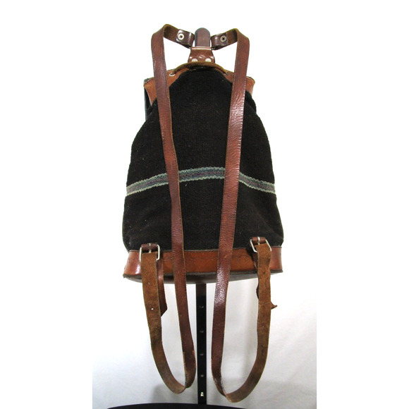 Artisan Handmade in Peru Multicolor Wool, Leather Backpack Purse - Picture 7 of 8